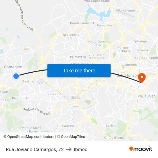 Rua Joviano Camargos, 72 to Ibmec map