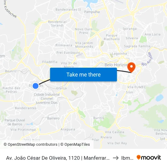 Av. João César De Oliveira, 1120 | Manferrari Hotel to Ibmec map