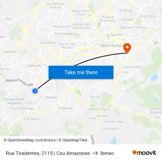Rua Tiradentes, 2115 | Csu Amazonas to Ibmec map