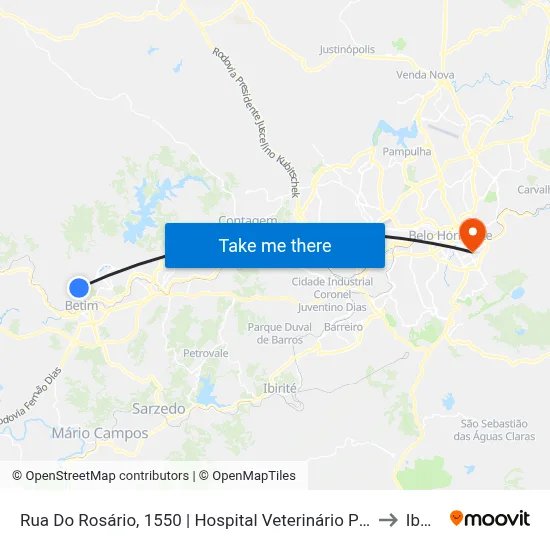 Rua Do Rosário, 1550 | Hospital Veterinário Puc Minas Betim to Ibmec map