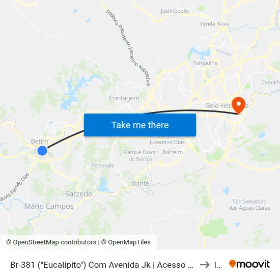 Br-381 ("Eucalipito") Com Avenida Jk | Acesso Ao Centro Betim E Praça Milton Campos sentido São Paulo to Ibmec map