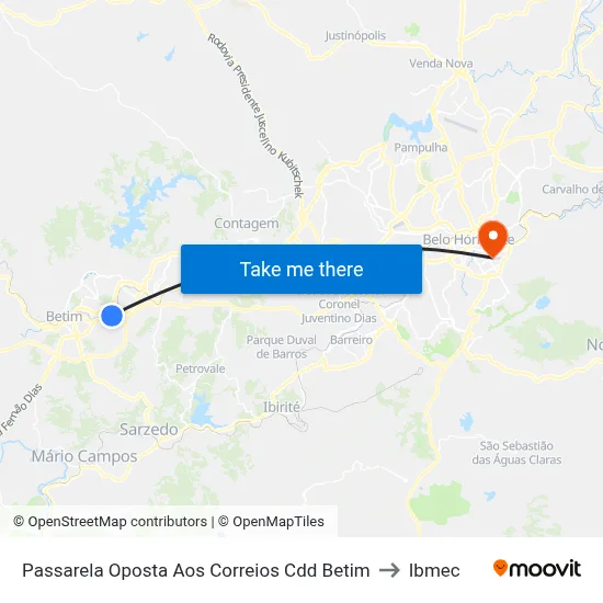 Passarela Oposta Aos Correios Cdd Betim to Ibmec map