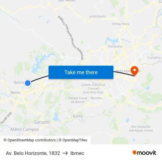 Av. Belo Horizonte, 1832 to Ibmec map