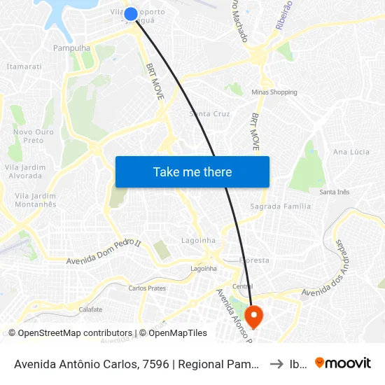 Avenida Antônio Carlos, 7596 | Regional Pampulha 2 (Somente Metropolitano) to Ibmec map