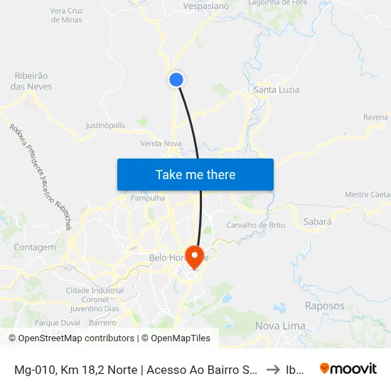 Mg-010, Km 18,2 Norte | Acesso Ao Bairro Santa Clara to Ibmec map