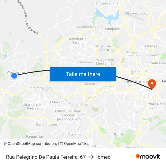 Rua Pelegrino De Paula Ferreira, 67 to Ibmec map