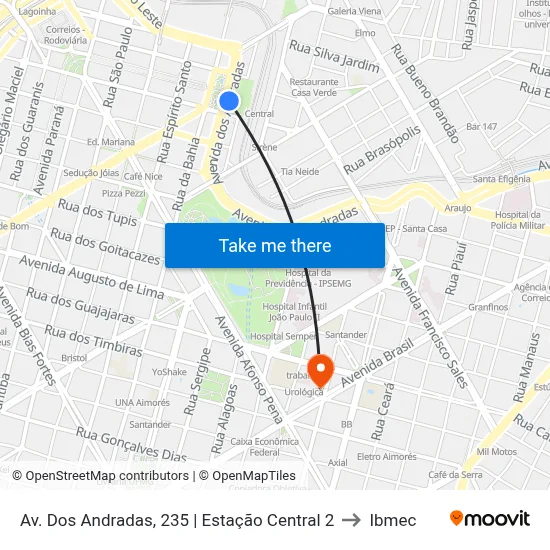 Av. Dos Andradas, 235 | Estação Central 2 to Ibmec map