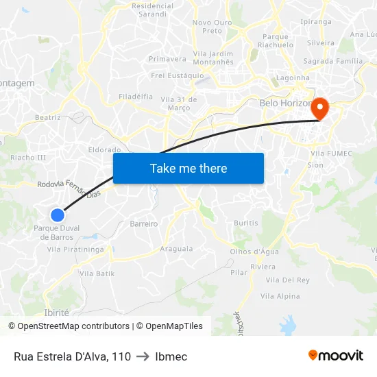 Rua Estrela D'Alva, 110 to Ibmec map