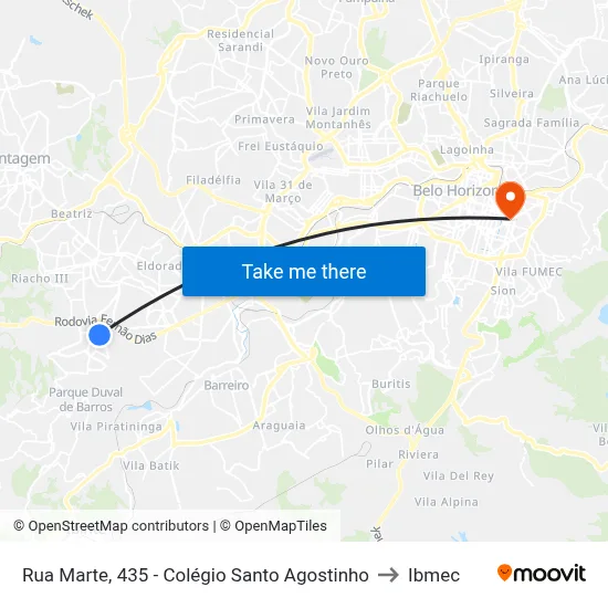 Rua Marte, 435 - Colégio Santo Agostinho to Ibmec map