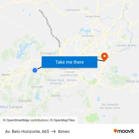 Av. Belo Horizonte, 665 to Ibmec map