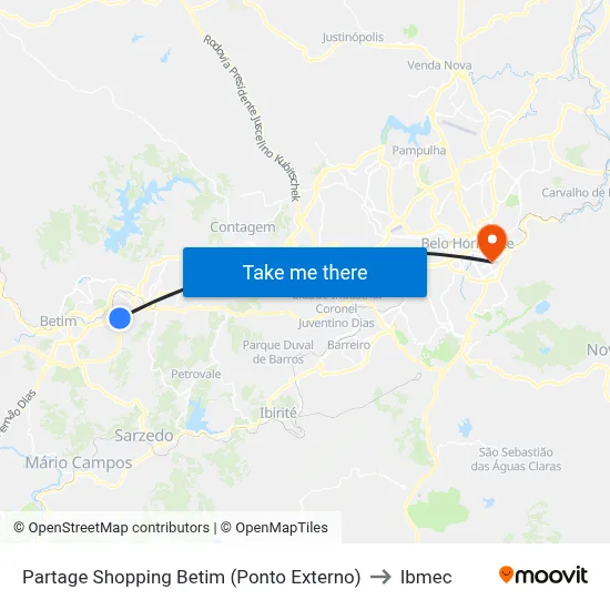 Partage Shopping Betim (Ponto Externo) to Ibmec map