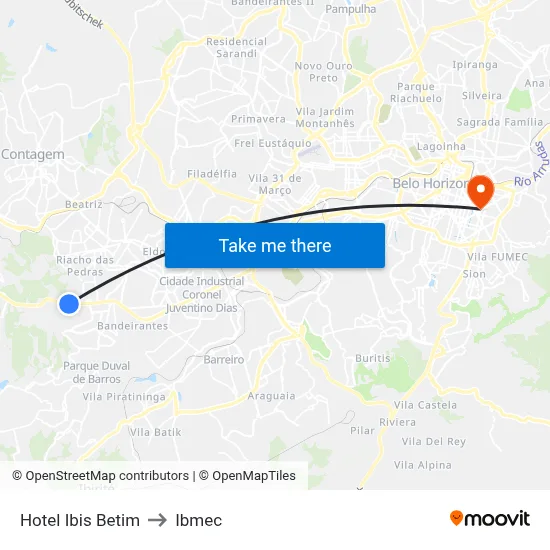 Hotel Ibis Betim to Ibmec map