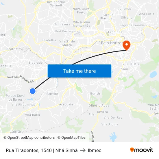 Rua Tiradentes, 1540 | Nhá Sinhá to Ibmec map