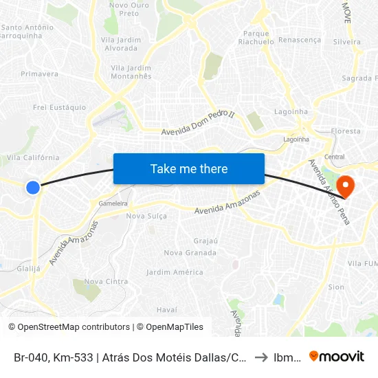 Br-040, Km-533 | Atrás Dos Motéis Dallas/Caribe to Ibmec map