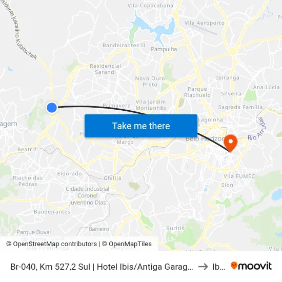Br-040, Km 527,2 Sul | Hotel Ibis/Antiga Garagem Da Cia. São Geraldo De Viação to Ibmec map