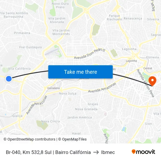 Br-040, Km 532,8 Sul | Bairro Califórnia to Ibmec map
