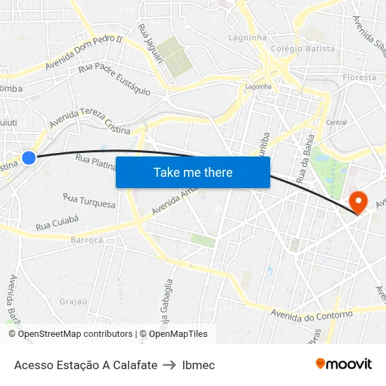 Acesso Estação A Calafate to Ibmec map