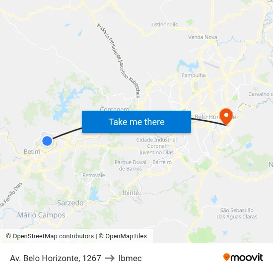 Av. Belo Horizonte, 1267 to Ibmec map