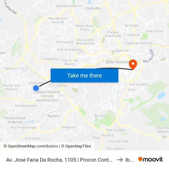 Av. José Faria Da Rocha, 1105 | Procon Contagem Sentido Metrô to Ibmec map