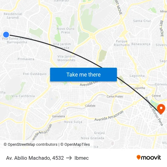 Av. Abílio Machado, 4532 to Ibmec map
