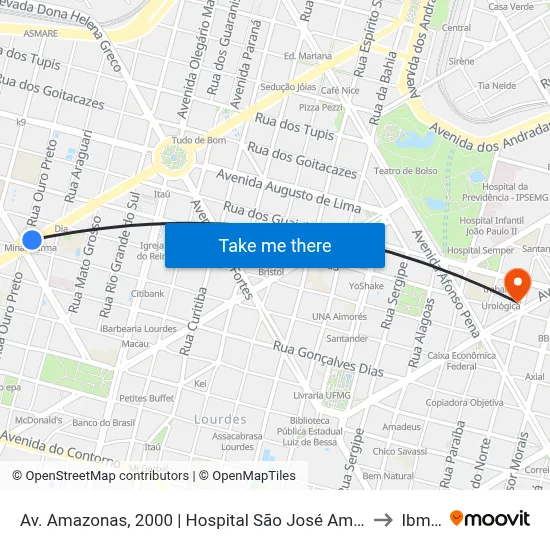 Av. Amazonas, 2000 | Hospital São José Amazonas 2 to Ibmec map