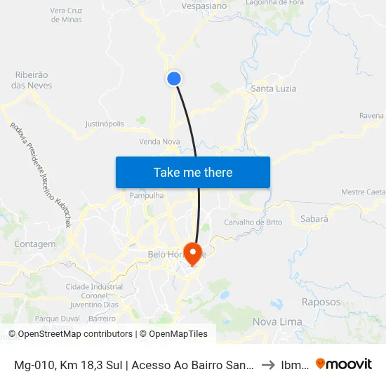 Mg-010, Km 18,3 Sul | Acesso Ao Bairro Santa Clara to Ibmec map