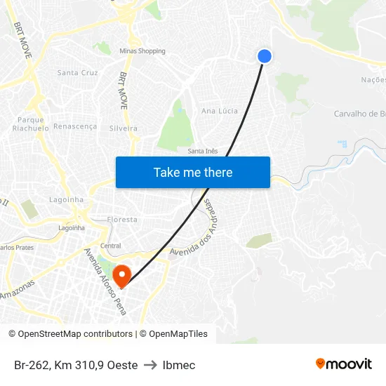 Br-262, Km 310,9 Oeste to Ibmec map