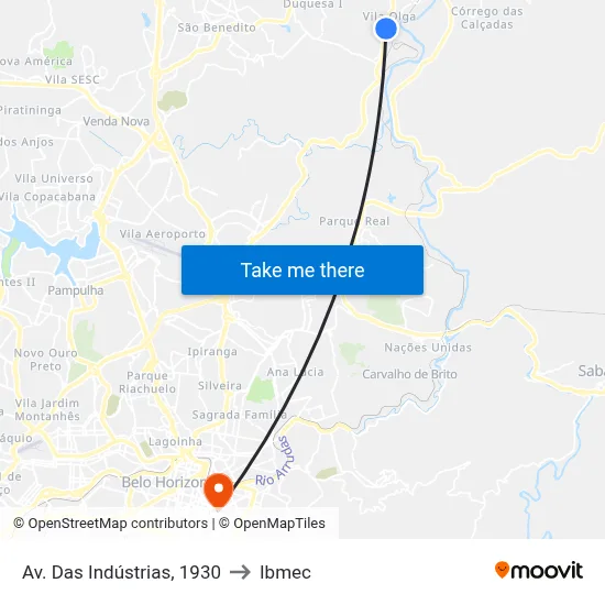 Av. Das Indústrias, 1930 to Ibmec map