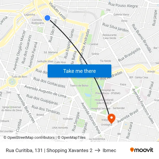 Rua Curitiba, 131 | Shopping Xavantes 2 to Ibmec map