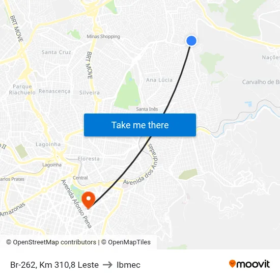 Br-262, Km 310,8 Leste to Ibmec map