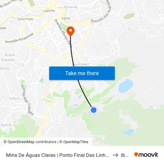 Mina De Águas Claras | Ponto Final Das Linhas 1321 E 3834 to Ibmec map