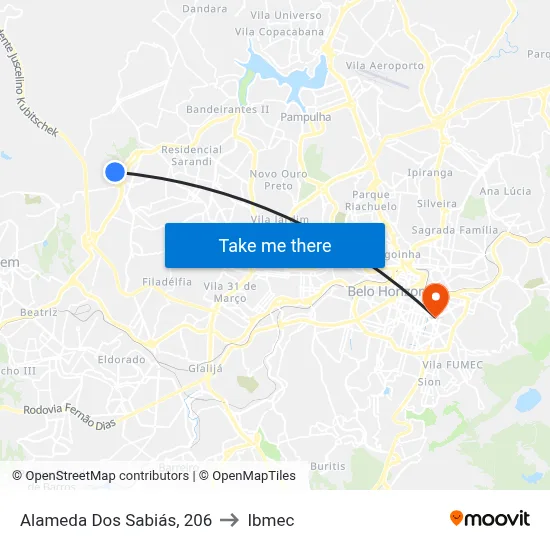 Alameda Dos Sabiás, 206 to Ibmec map