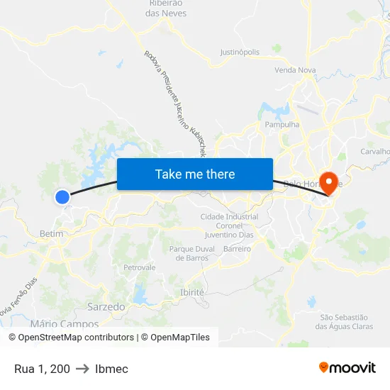 Rua 1, 200 to Ibmec map