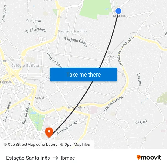 Estação Santa Inês to Ibmec map