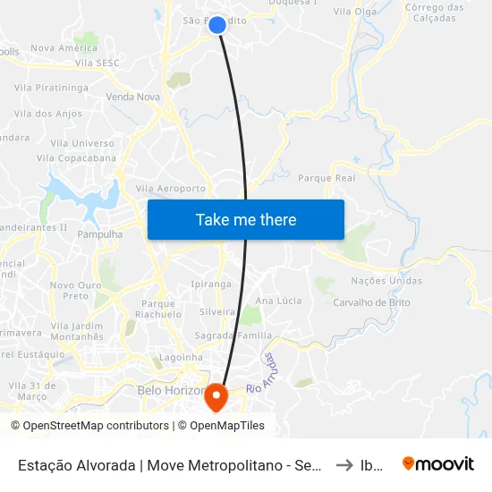 Estação Alvorada | Move Metropolitano - Sentido Bairro to Ibmec map