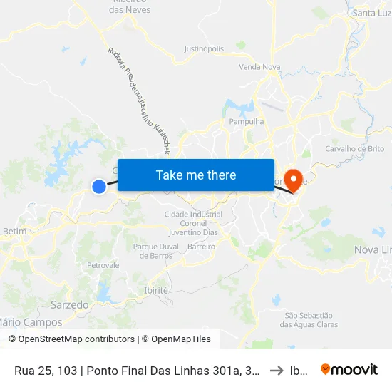 Rua 25, 103 | Ponto Final Das Linhas 301a, 305a, 305b E 7700 to Ibmec map