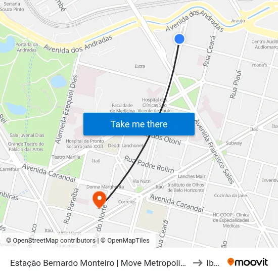 Estação Bernardo Monteiro | Move Metropolitano - Plataforma 1 B to Ibmec map