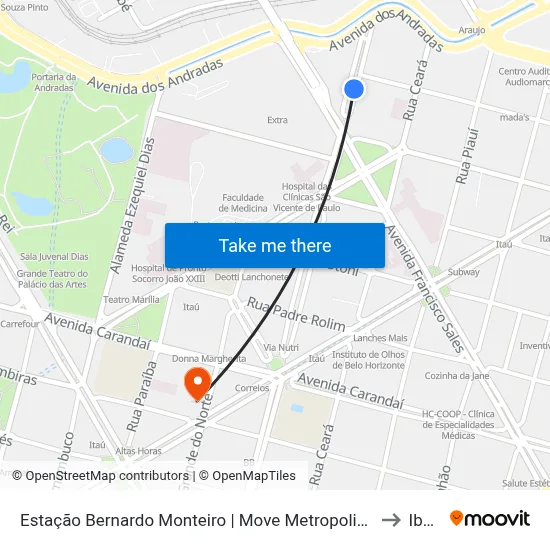 Estação Bernardo Monteiro | Move Metropolitano - Plataforma 1 A to Ibmec map