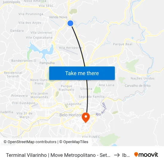 Terminal Vilarinho | Move Metropolitano - Setor Norte, Plataforma A1 to Ibmec map