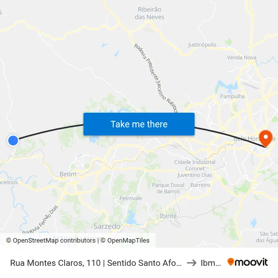 Rua Montes Claros, 110 | Sentido Santo Afonso to Ibmec map