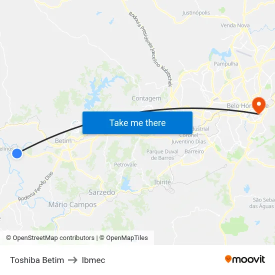 Toshiba Betim to Ibmec map