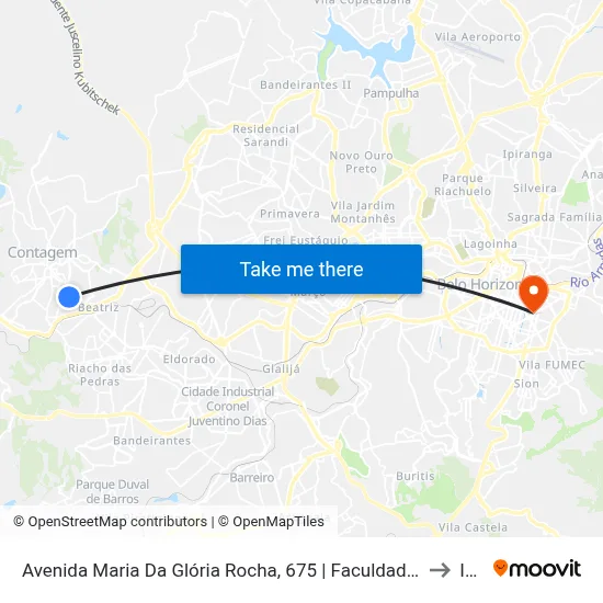 Avenida Maria Da Glória Rocha, 675 | Faculdade Una De Contagem Sentido Av. João César/Eldorado to Ibmec map