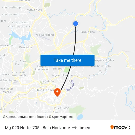 Mg-020 Norte, 705 - Belo Horizonte to Ibmec map