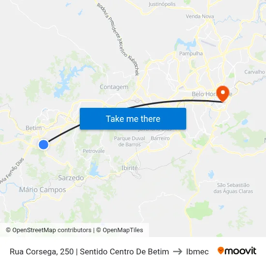 Rua Corsega, 250 | Sentido Centro De Betim to Ibmec map