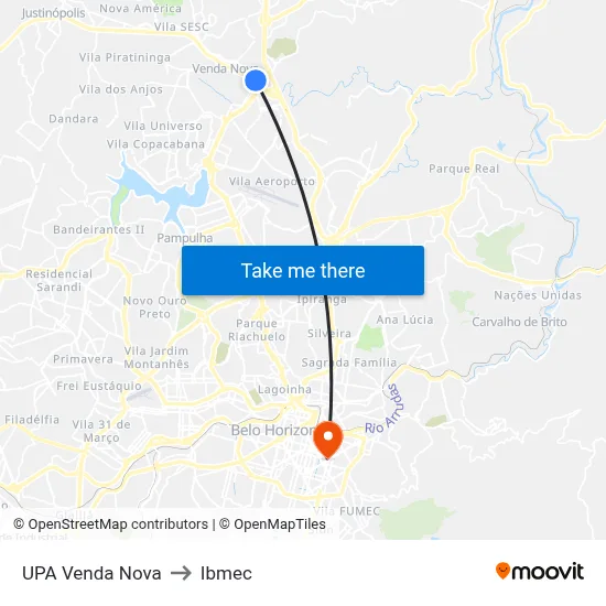 UPA Venda Nova to Ibmec map