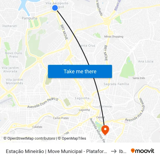 Estação Mineirão | Move Municipal - Plataforma B2 - Sentido Bairro to Ibmec map