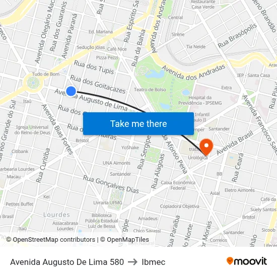 Avenida Augusto De Lima 580 to Ibmec map