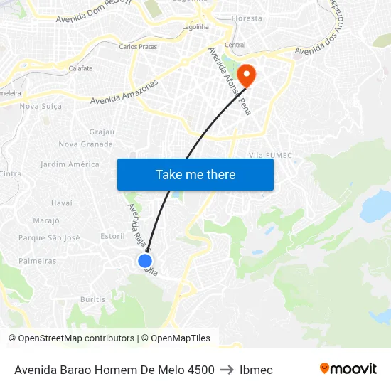 Avenida Barao Homem De Melo 4500 to Ibmec map