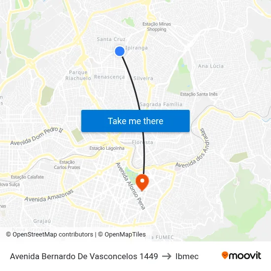 Avenida Bernardo De Vasconcelos 1449 to Ibmec map