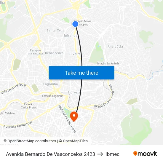 Avenida Bernardo De Vasconcelos 2423 to Ibmec map